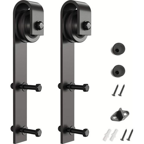 Supports de quincaillerie pour porte de grange coulissante, 2 pièces (noirs) (supports en forme de J) (1/5)