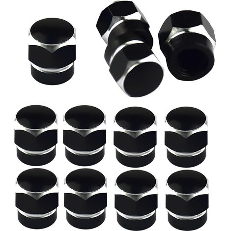 12 Pièces Bouchons Valve De Pneu, Bouchons Tige De Valve Pneu en Aluminium avec Joint Hexagonal Bouchons Valve Pneu, Chapeaux Anti-Poussière Voiture pour Moto, Bicyclette, Camions(Noir) (1/5)