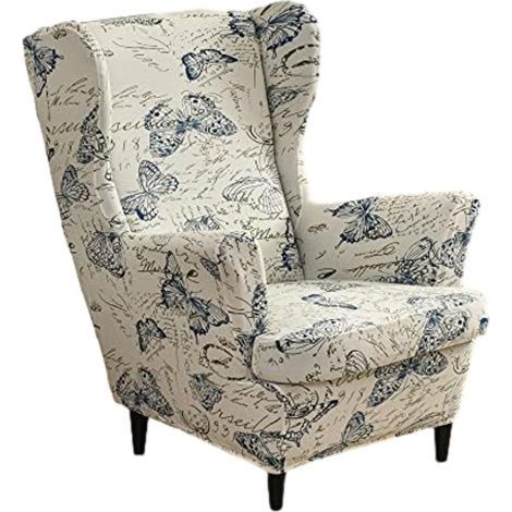 Housse extensible pour fauteuil à oreilles avec accoudoirs – Motif Papillon coloré (1/5)