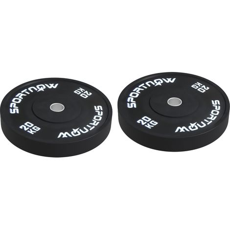 Lot de 2 Disques de Musculation 20kg pour Barre et Haltères Ø5cm Noir