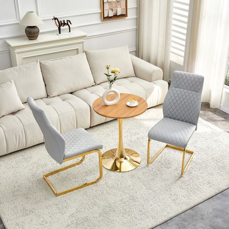 Mesa y sillas de comedor 60x72 cm en MDF, gris claro y dorado, moderna FloraGrace (1/5)