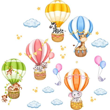 Stickers muraux autocollants Montgolfières et animaux en PVC (1/5)