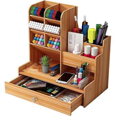 DIY-Schreibtischorganizer, Stiftehalter mit großem Fassungsvermögen, Aufbewahrungsbox für Büromaterialien mit Schublade für Zuhause, Büro und Schule (1/5)