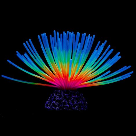 Boule décorative artificielle en silicone bleu imitant un oursin arc-en-ciel pour aquarium, avec effet lumineux, idéale pour la décoration de votre aquarium. (1/5)