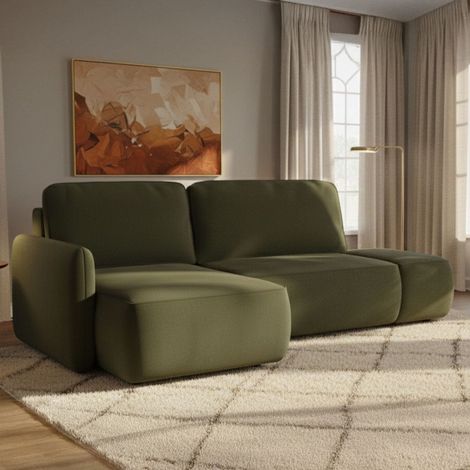 Divano Letto con Penisola Rezzo, Contenitore, Reclinabile, Cuscini Sfoderabili, 229x148 cm Verde (1/5)