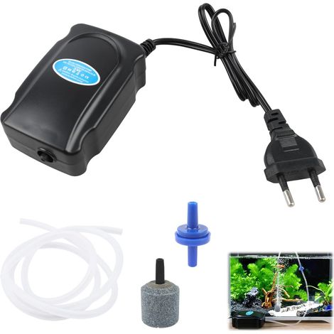 3W Aquarium Air Pump, Aquarium Bubbler with Silicone Hose 120 cm, Air Stone, Non-Return and Silent Valve, Aquarium Air Pump 2L/Min, Fits 5-300L Aquariums (1/5)