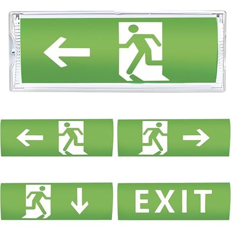LED Emergency Lighting: LED emergency lighting with 4 emergency exit icons, emergency light for wall mounting, IP65 waterproof emergency lighting for settings (1/5)