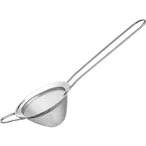 Kleines 7,5 cm Edelstahl-Sieb mit feinem Siebeinsatz und doppelter Stütze für losen Tee, Puderzucker, Kakao, Mehl, Früchte, Soßen und Gebäck (1/5)