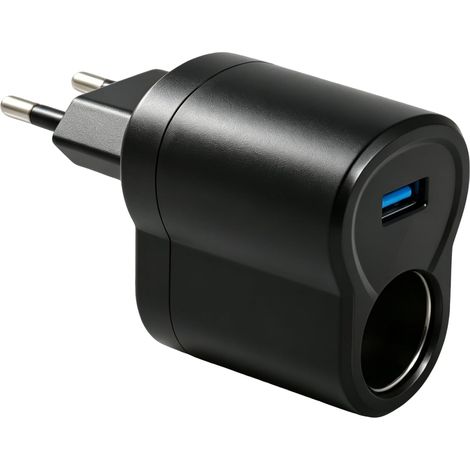 Adaptateur Allume Cigare Prise Secteur 220V vers 12V, Convertisseur Transformateur 12V 220V pour Voiture, Prise Allume Cigare 12Vs avec Port USB pour GPS, Caméra, Adaptateur Secteur Européenne 6W