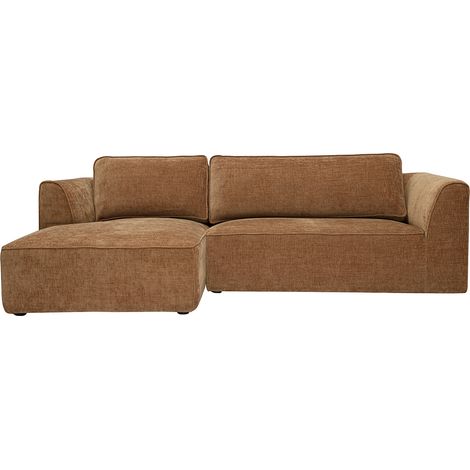 Design-Ecksofa links in texturiertem Samt-Effekt Stoff gebrannte Erde 3-Sitzer GRAMMY