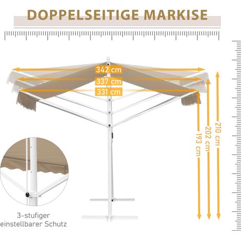 Store extérieur autoportant 4,5x3,4m, voile d'ombrage terrasse, abri jardin avec bras articulé et manivelle, aluminium teinte crème