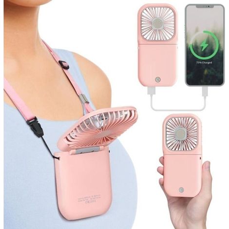 (Pink) Mini-Taschenventilator – Wiederaufladbarer persönlicher Ventilator, Mini-Kühlventilator mit USB-Anschluss