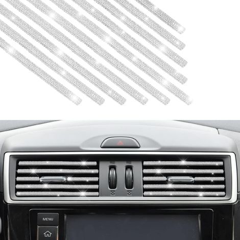 Lot de 10 garnitures de ventilation de voiture à strass, bande décorative pour climatiseur de voiture pour femmes et filles, accessoires intérieurs automobiles en diamant (argenté) (1/5)