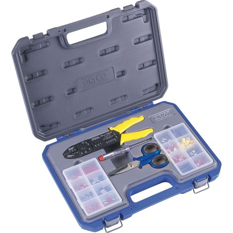 Kit de electricista de 147 piezas con terminales, tijera y tester ALYCO