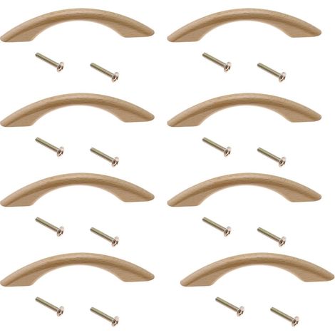 Ensemble de 8 poignées de porte en bois de hêtre avec vis, pour meubles, tiroirs et armoires. (1/5)