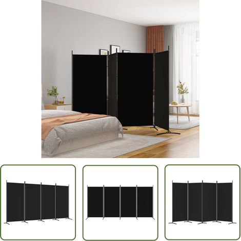The Living Store Cloison de séparation 4 panneaux Noir 346x180 cm Tissu - Cloison De Séparation - Écran De Confidentialité - Séparateur De Pièce - Rideau Partition - Décoration D'intérieur (1/5)