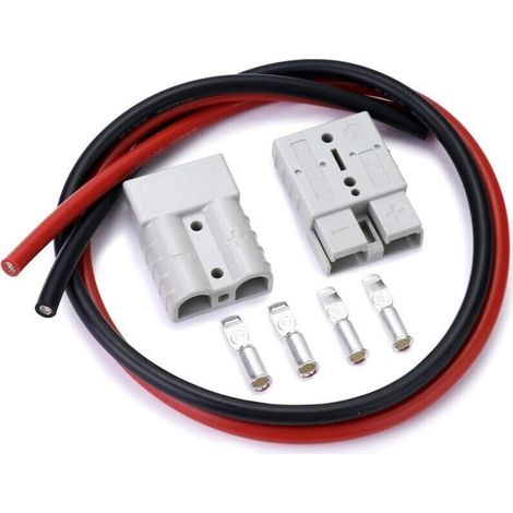 Stück 50A 600V Schnellanschluss-Batteriestecker mit 8AWG 60cm rotem/schwarzem Elektrokabel für Gabelstapler, Autos, Boote und mehr (1/4)
