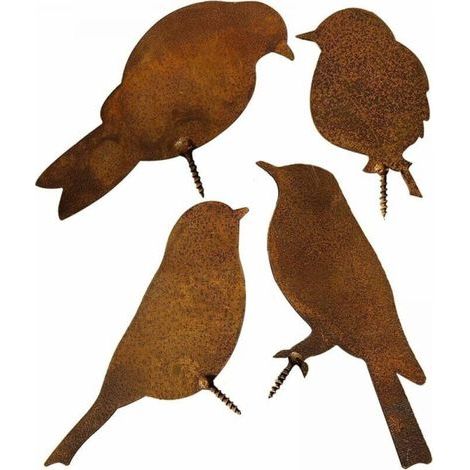 BUNTHAUS 4PCS Oiseaux Rouillés avec Vis Oiseaux Jardin Silhouette Décoration Déco Métal Rouillé Jardin Yard Art Metal Birds Ornements de Oiseaux Patio Yard Paysage