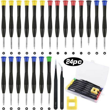 Set di 24 mini cacciaviti, cacciaviti di precisione per riparazioni di occhiali, PC, PS4, orologi, gioielli, telefoni, magnetizzatori e scatola portaoggetti (1/5)