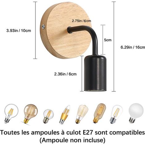 Set di 4 applique da parete in metallo, luci da parete industriali per interni, lampadina non inclusa, luce vintage E27 per soggiorno, corridoio, nero (1/4)