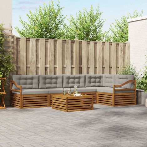 vidaXL Outdoor-Sofagarnitur mit Kissen 6 pcs Natürlich und Hellgrau (1/5)