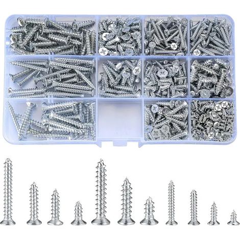 ZHIJIA PREMIUM Assortiment de vis autotaraudeuses zinguees tete fraisee M3 M4 M5 pour machine a bois (1/4)