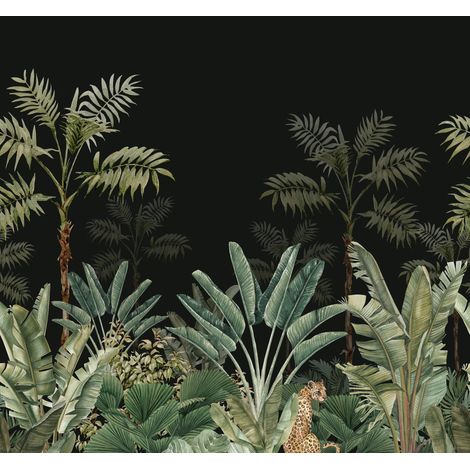 papier peint panoramique jungle noir et vert grisé  - ESTAhome (1/5)