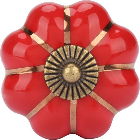 Poignée de tiroir en céramique citrouille, style européen, pour meuble de chambre (Rouge) (1/5)