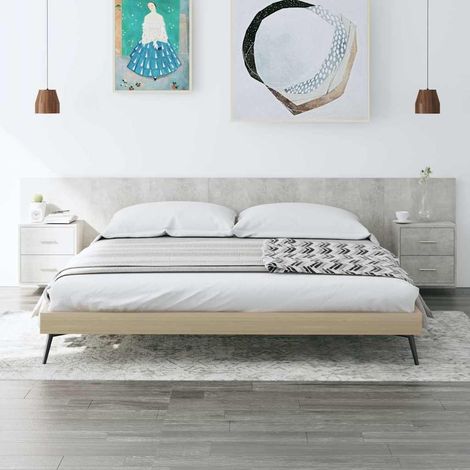 vidaXL Cabecero de cama y mesitas madera contrachapada gris hormigón (1/5)