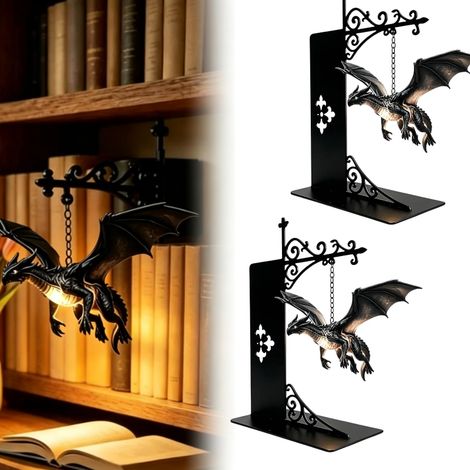 Beyamis Lampe de lecture décorative vintage, lanterne dragon patchwork vintage (ajourée), noire (1/5)
