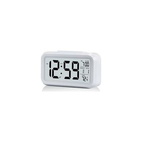 Réveil Digital Réveil Matin, Horloge Numérique Réveil à Pile Silencieux pour Enfants Adultes Grand écran LED Température Calendrier(Blanc) (1/5)