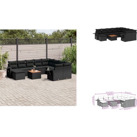 11-tlg. Garten-Sofagarnitur mit Kissen Schwarz Poly Rattan - Gartenmöbel Set - PE-Rattan Möbel - Outdoor Lounge - Esszimmergarnitur - Balkonmöbel (1/3)