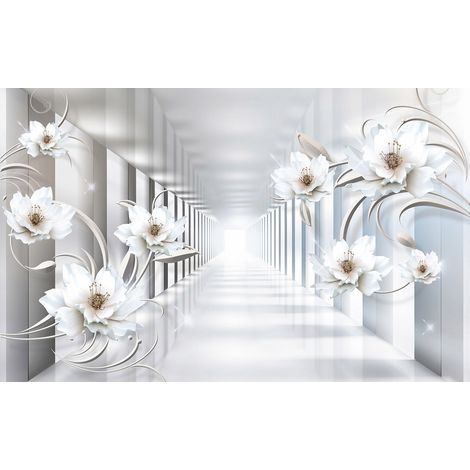 Papier peint panoramique - Fleurs Colonnade 3D - 130 cm x 81 cm (1/2)