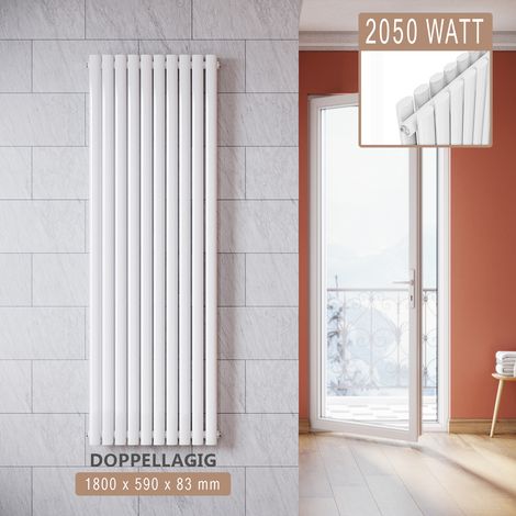 SONNI Radiatore Termosifoni ad Acqua Calda in Acciaio Radiatore a Pannello Bilayer Design Bagno Soggiorno Radiatore Orizzontale Bianco 1800x590mm 2050W (1/5)