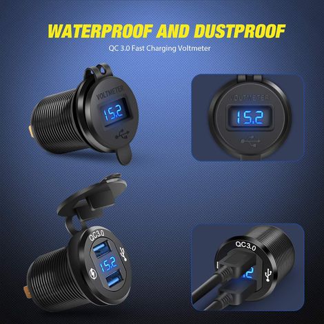 4-position modified car boat-shaped switch panel, blue 5P rocker switch with QC3.0 car charger. (1/4)