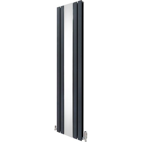 Paneelheizkörper + Spiegel & Chrom Thermostatventile Anthrazitgrau 1800 x 425mm