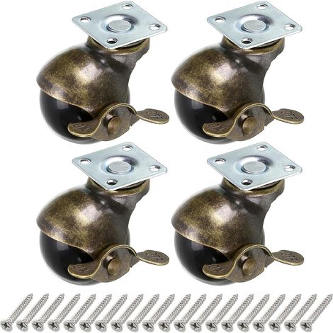4 Pcs 50 mm Roulettes pivotantes à plaques, roulettes pour meubles avec freins, roulettes à billes antiques, remplacement pour meubles, coffre de stockage, commode, tables basses (1/5)