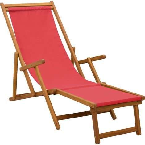 Chaise longue pliante 3 Position Bois d'eucalyptus massif Rouge vidaXL (1/5)