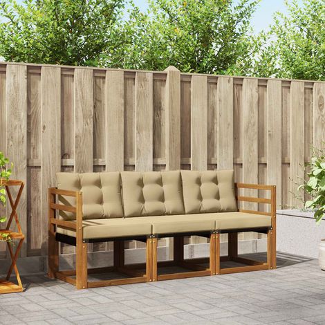 vidaXL Outdoor Sofa Set with Cushion 3 pcs Natural and Beige