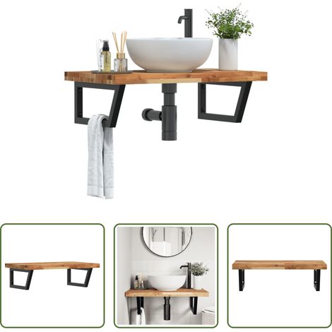 Wandmontage - Waschbeckenregal Wandmontage Stahl und Akazienholz (1/5)