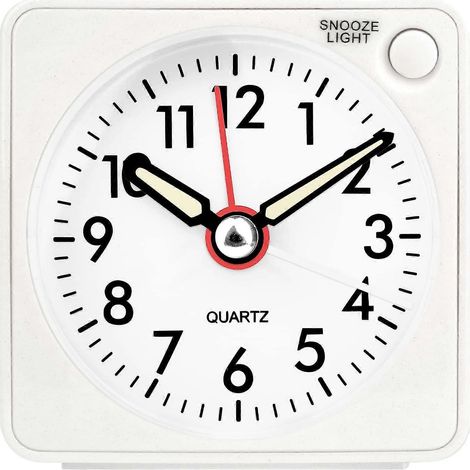 Réveil analogique silencieux, réveil de voyage compact et silencieux avec fonctions snooze et lumière, réveil analogique à quartz, adapté à la chambre, au bureau et aux voyages. (1/5)