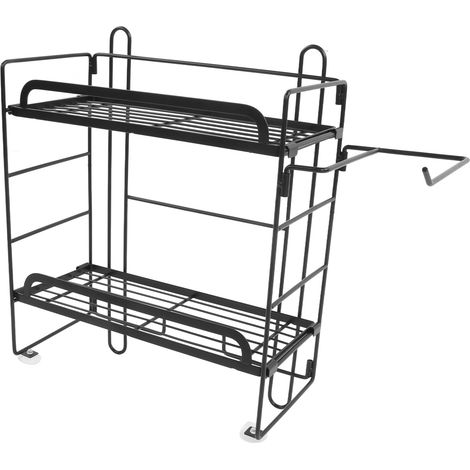 Étagère de rangement WC pliable double couche noire, sans perçage, fixation murale pour salle de bain, douche, toilettes, vidéo incluse (1/5)