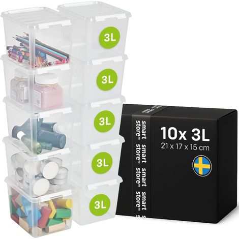 10x Boîte de Rangement Plastique avec Couvercle Classic 3L (21x17x15cm)  Empilable et de Qualité Alimentaire  Boîte Plastique avec Couvercle (1/5)