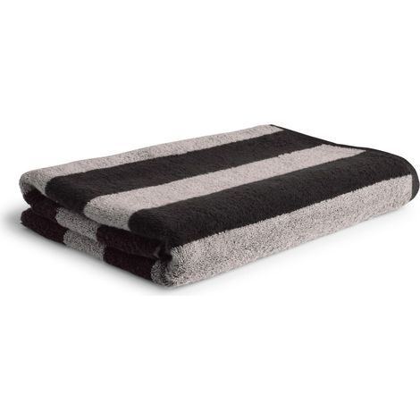 Serviette de Douche 100% Coton à Rayures Noir/Cachemire 80 x 150 cm (1/5)