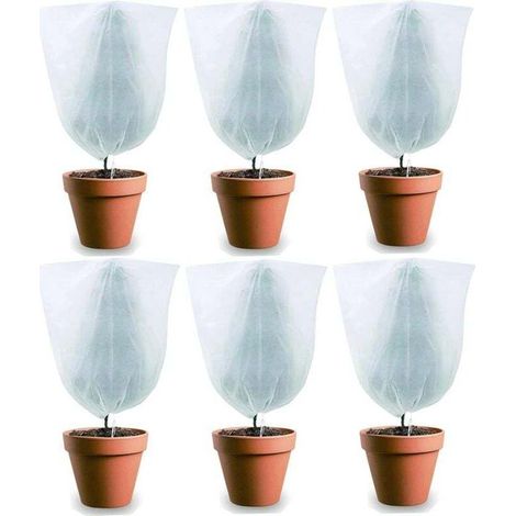 Blanc(60 x 80 cm)Lot de 6 Housse d'hivernage pour Plantes en Pot, Housse de Protection pour Plantes Plantes de Protection Contre Le Gel Hiver avec Cordon de Serrage pour Protection des Plantes (1/4)