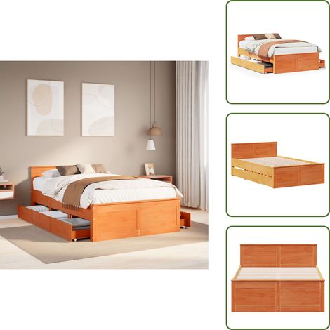 Cadre de lit sans matelas avec tête de lit brun cire 135x190 cm - Cadre De Lit - Cadres De Lit - Meuble De Chambre À Coucher - Lit (1/5)