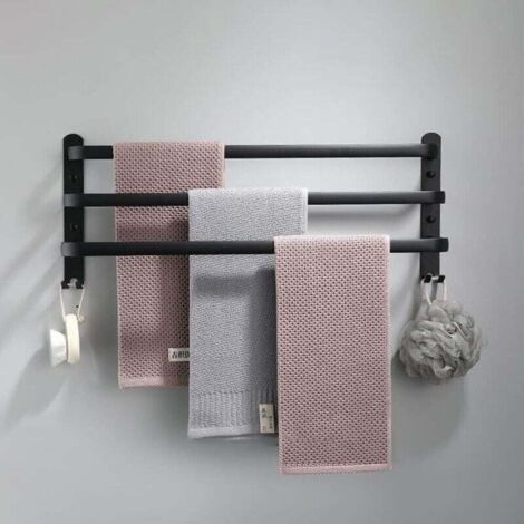 Jalleria Porte-Serviettes Mural Porte Serviette Salle de Bain étagère Serviette avec Crochets Porte-Serviettes Aluminium étagère Serviette pour Cuisine, Salle de Bains, Hôtel (Noir, 60CM) (1/4)