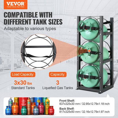 Rack Bouteille de Gaz, Capacité 3 x 13,6 kg, Support de Cylindre de Réfrigérant 32,5 x 33 x 84 cm, Rayonnage de Stockage en Acier A… (1/5)