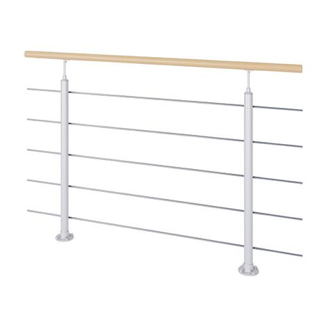 Garde-corps en acier - Fixation au sol - Longueur 1.50m - Structure découpable - Main-courante en bois - INTERIO-GC-FS-150 (1/4)