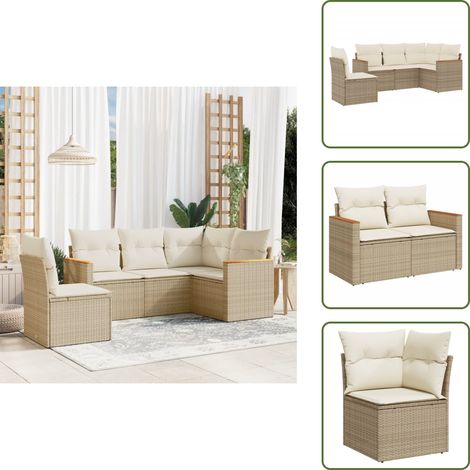 The Living Store Salon de jardin avec coussins 5 pcs beige résine tressée - Ensemble Salon De Jardin - Mobilier De Jardin - Salon Extérieur - Résine Tressée - Fauteuil De Jardin (1/5)